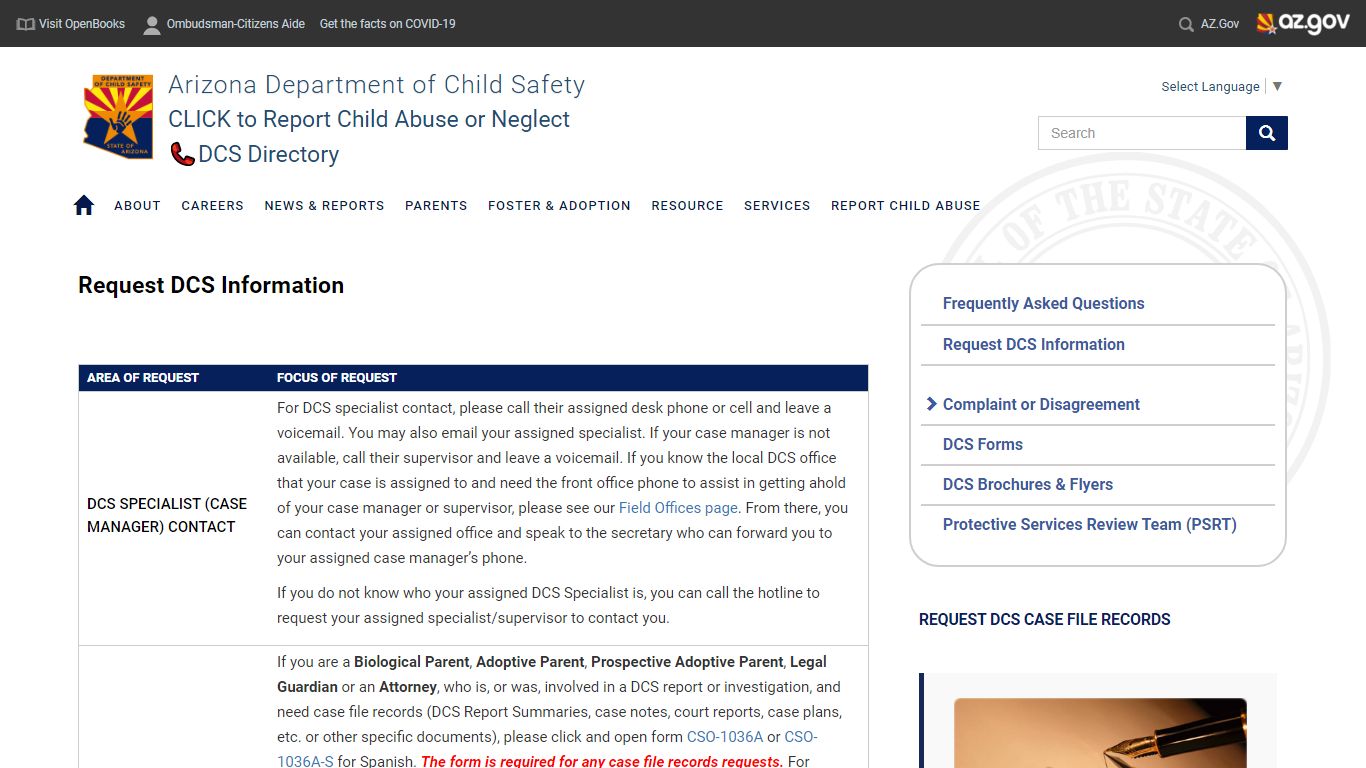 Request DCS Information | Arizona Department of Child Safety