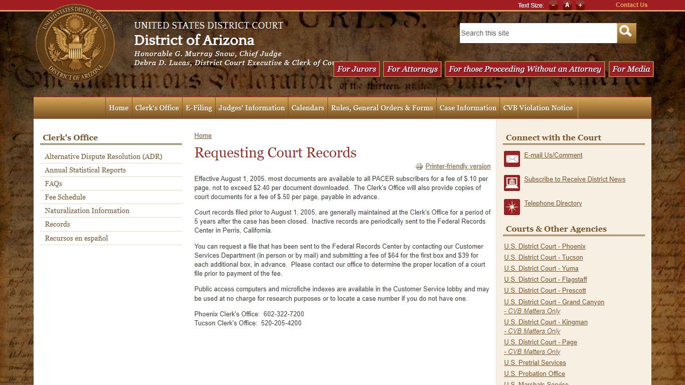 Requesting Court Records | District of Arizona - United States Courts